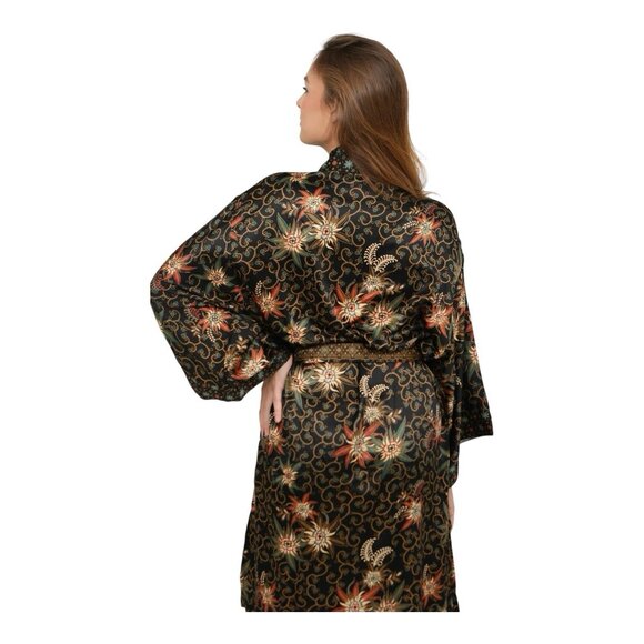 Luxury Batik Silk Blend Floral Kimono Robe Women’s Wrap Robe One Size NIB - Picture 7 of 7
